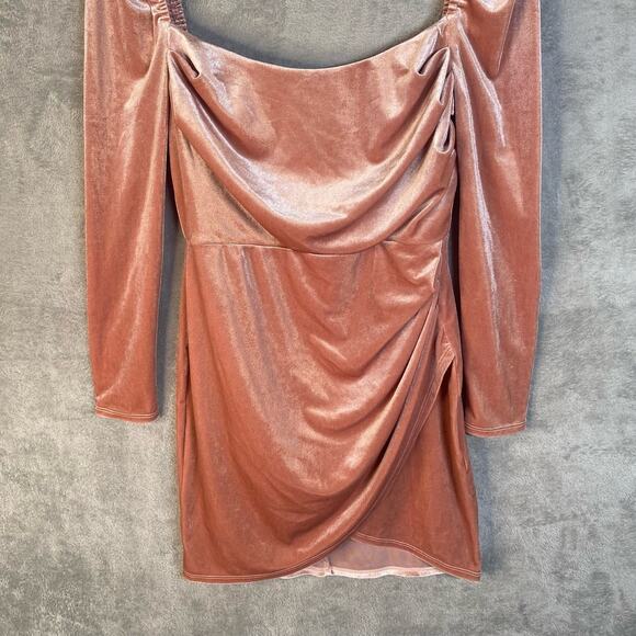 Pink Velvet Mini Dress Long Sleeve Ruched Bodycon Size 6 Party Cocktail - Picture 4 of 12